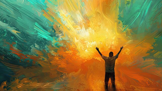 Artwork Of A Man Raising Hands In Worship