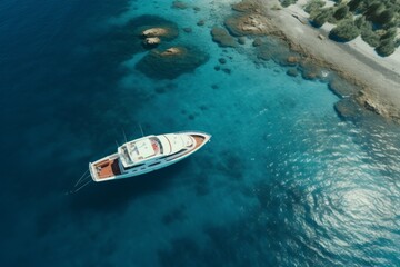 yacht in the sea or ocean aerial view. Old money travel concept.