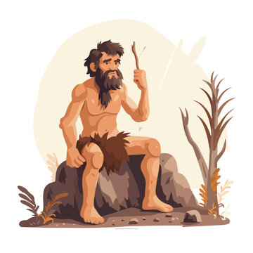 Primitive man caveman composition with cartoon human