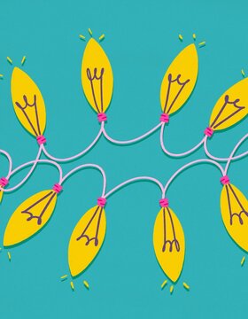 Colorful Christmas lights Minimal retro illustration