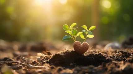 Fotobehang Earth Day, caring for nature, heart-shaped plants © Fancy Imagination