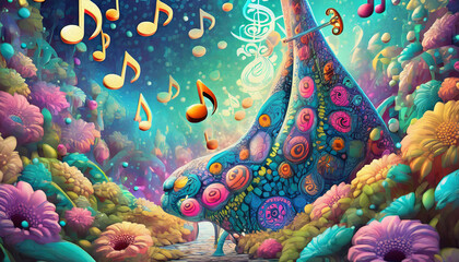 Musical Notes background with flowers