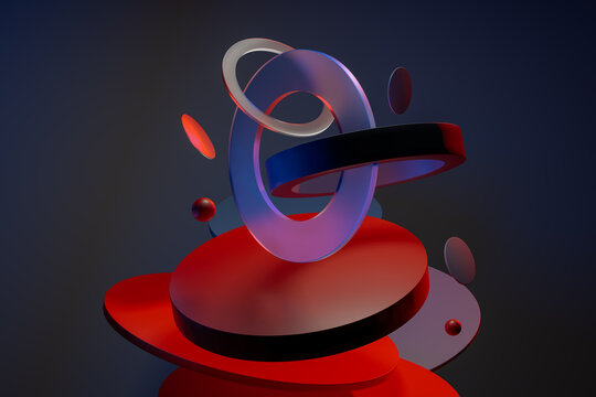 Background of a 3D red and blue objects floating in the air