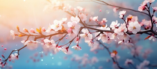 A close-up view of a tree with white flowers blooming in spring, showcasing the delicate petals against a nature backdrop.