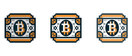 vector pixel art icon with bitcoin account on white background, pixel graphics