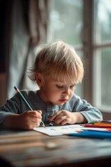Young Boy Drawing at Table