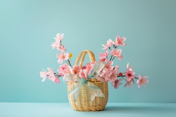 Basket of Easter Cheer Overflowing with Blooms Sporting Bunny Ears