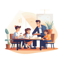 Teacher or tutor studying with group of kids sitting