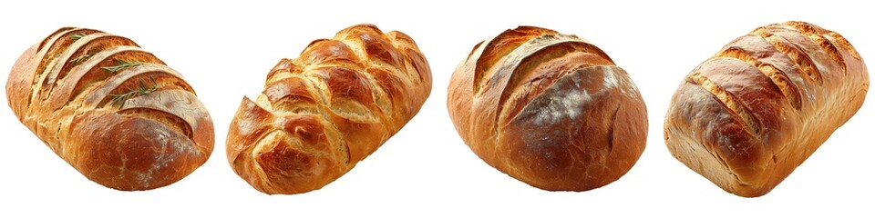Set of fresh bread isolated on transparent background