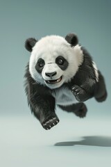 Naklejka premium Playful Panda Bear Jumping in the Air