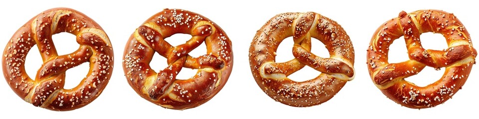 Set of different types of pretzels isolated on transparent background