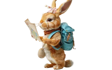 Foto op Plexiglas Easter Bunny Journey with Map and Pack Isolated on Transparent Background PNG. © Yasir