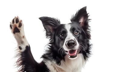 Fototapeta premium Border Collie Giving High Five Isolated On White