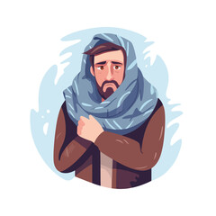 The man is shivering cold Flat vector illustration i