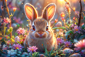 Fototapeta na wymiar Easter Bunny Eggs Cute Adorable Rabbit Sweet Funny Holiday
