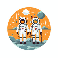 Two astronauts and rocket on the planet illustration