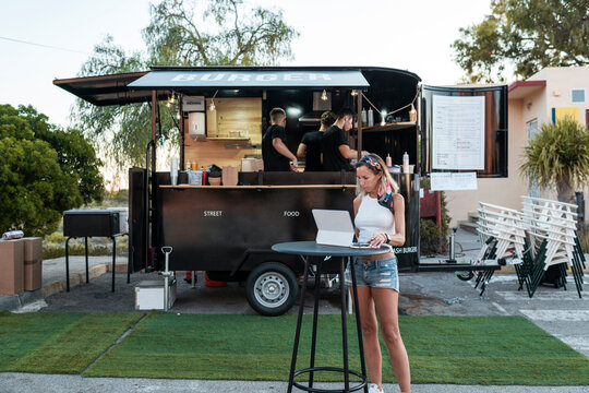 Client order online food using menu on digital tablet