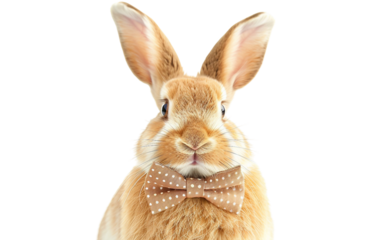 Elegant Easter Bunny Sporting a Dapper Bow Tie Isolated on Transparent Background PNG.