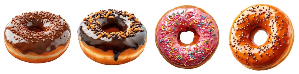 Set of Donuts with glaze isolated on transparent background