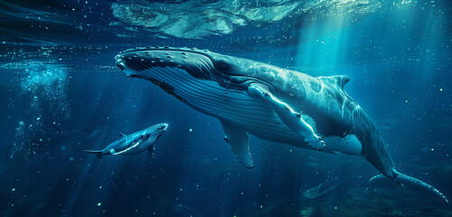 Fototapeta premium Humpback whale calf playing gracefully on the surface of the ocean