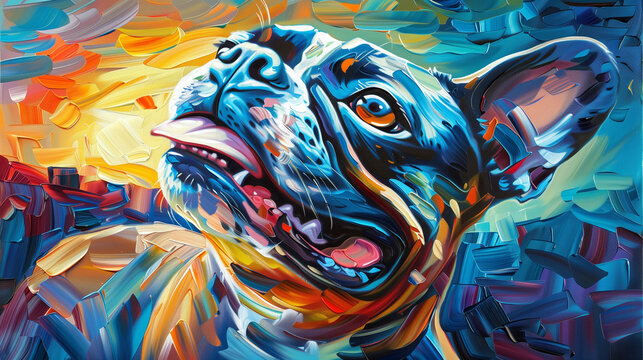 Horizontal oil painting of a Boston Terrier. Generative AI