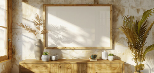 empty frame mockup  with beautiful  view on sunlight