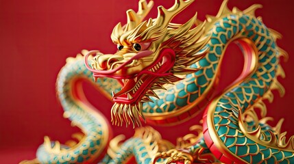 Dragon 3D Chinese 2024 Year Gold New Lunar Cny Podium Happy Background Red Golden. Chinese Dragon 3D Banner China Festive Illustration Invitation Money Party Green Japanese Render Celebration Blue