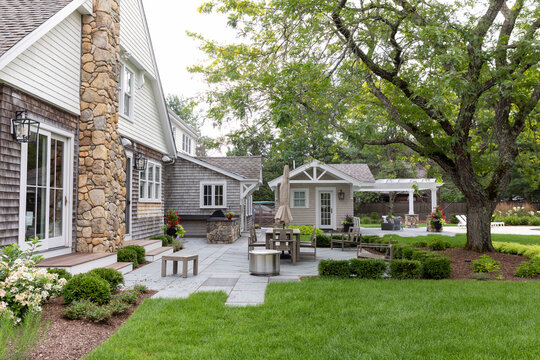 Summer Landscape backyard of Home patio outside  