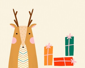 Cute reindeer with gifts. Christmas concept illustration