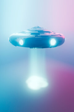 Flying saucer with a ray of light