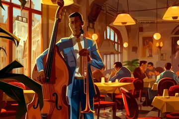 Man Playing Cello in Restaurant