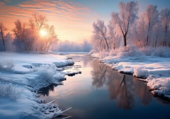 Naklejka premium Arctic Elegance: Discover the timeless elegance of a winter landscape, where crystalline snow and ice transform the world into a shimmering wonderland.