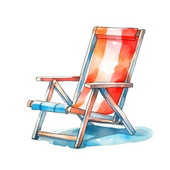 A vibrant watercolor illustration of a relaxing beach chair