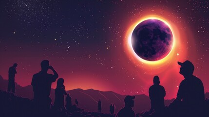 Fototapeta na wymiar illustration of people watching a solar eclipse in the united states