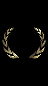 Gold award laurel wreath animation on dark background.