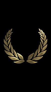 Gold award laurel wreath animation on dark background.
