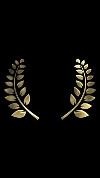 Gold award laurel wreath animation on dark background.
