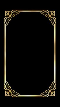 Animated  golden vintage frame design. Antique label. For wedding or retro movie.