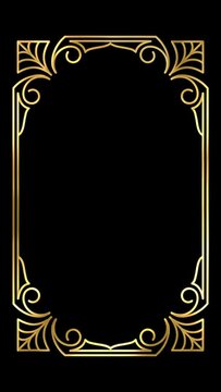 Animated  golden vintage frame design. Antique label. For wedding or retro movie.