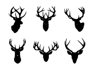 set of deer head silhouettes on isolated background