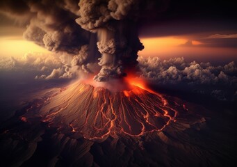 Volcanic Majesty: Marvel at the breathtaking spectacle of volcanic eruptions, where molten lava and billowing ash redefine the landscape. - obrazy, fototapety, plakaty