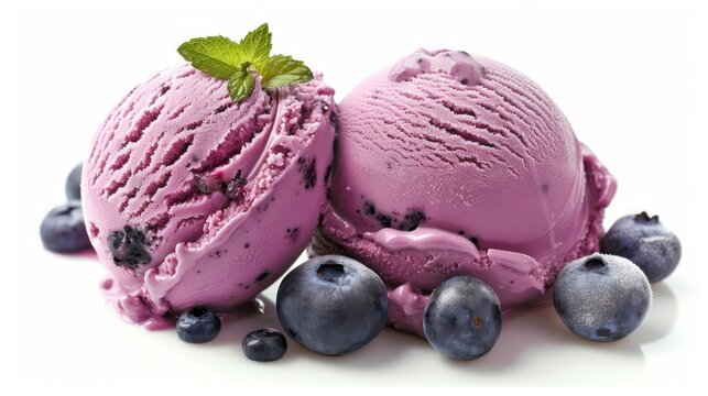 A tasty scoop balls of blueberry ice cream. AI generated image