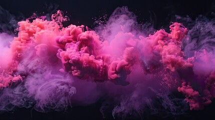 Fototapeta premium Illustration Of Magenta And Pink Fluffy Pastel Ink Smoke Cloud Against Black Background