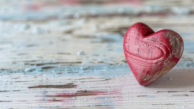 Red rustic wooden heart on a textured background. Painted wooden heart showcasing a vintage love symbol. Rustic charm of a red wooden heart on a shabby backdrop.