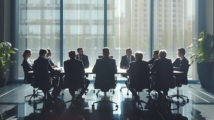 business people in suits meeting in a modern office sitting at a table