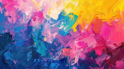 Fotobehang Abstract colorful style with impressionist paint strokes background. AI generated image © atapdesain