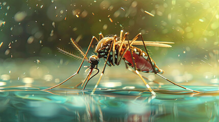 Flying Mosquito, blood sucking insect, Ideal for informational and institutional related sanitation and care - obrazy, fototapety, plakaty