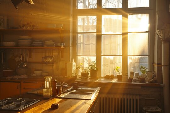 Kitchen With Stove Top Oven Under a Window