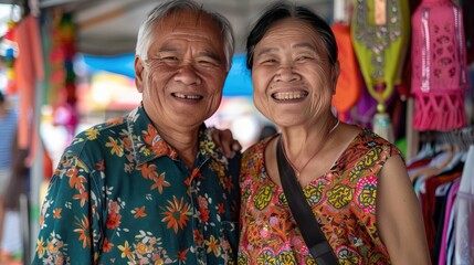 Naklejka premium Asian Senior Heterosexual Couple Enjoying the Outdoors and An Active Lifestyle