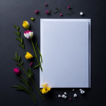 empty frame mock up with flowers created with Generative AI technology